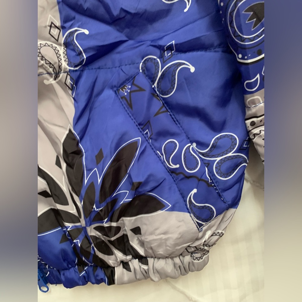 New - Blue Women's Quilted Lightweight Cropped Bandana Windbreaker Jacket - Picture 11 of 13